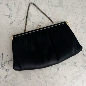 GORGEOUS Vintage ANDÉ 50s/60s style Black Satin Evening Wristlet Clutch
